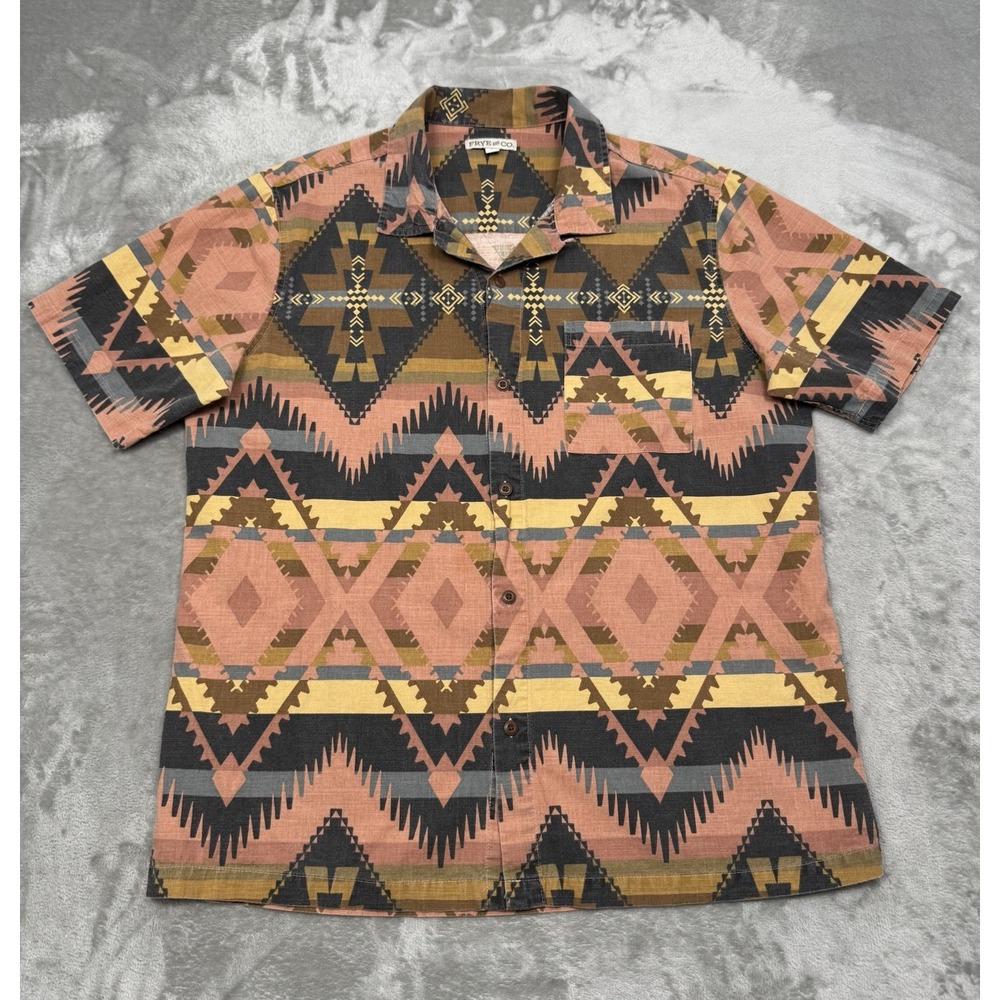 FRYE Western Shirt Mens Large Short Sleeve Button Down Aztec Geometric Southwest